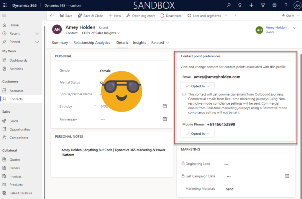 Add the Contact Point Preferences control for Dynamics 365 Marketing to Contact forms